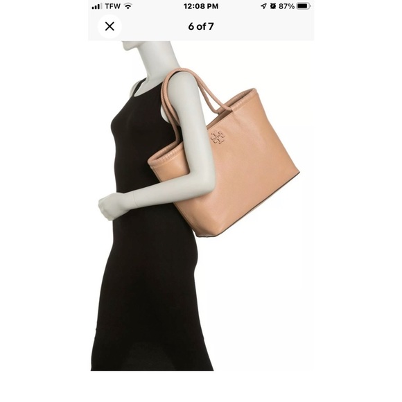 Tory Burch Taylor Tote Leather Shoulder Bag Shopper Handbag in Devon Sand - Picture 6 of 7